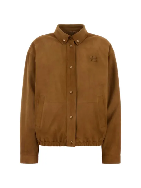 Miu Miu waxed suede logo-detail jacket