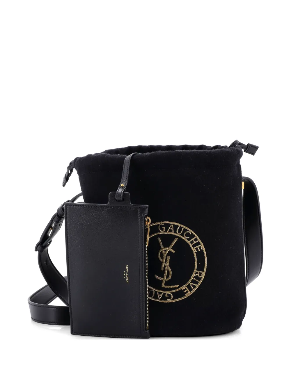 Saint Laurent Pre-Owned Rive Gauche Drawstring Embroidered Wool bucket bag - Nero