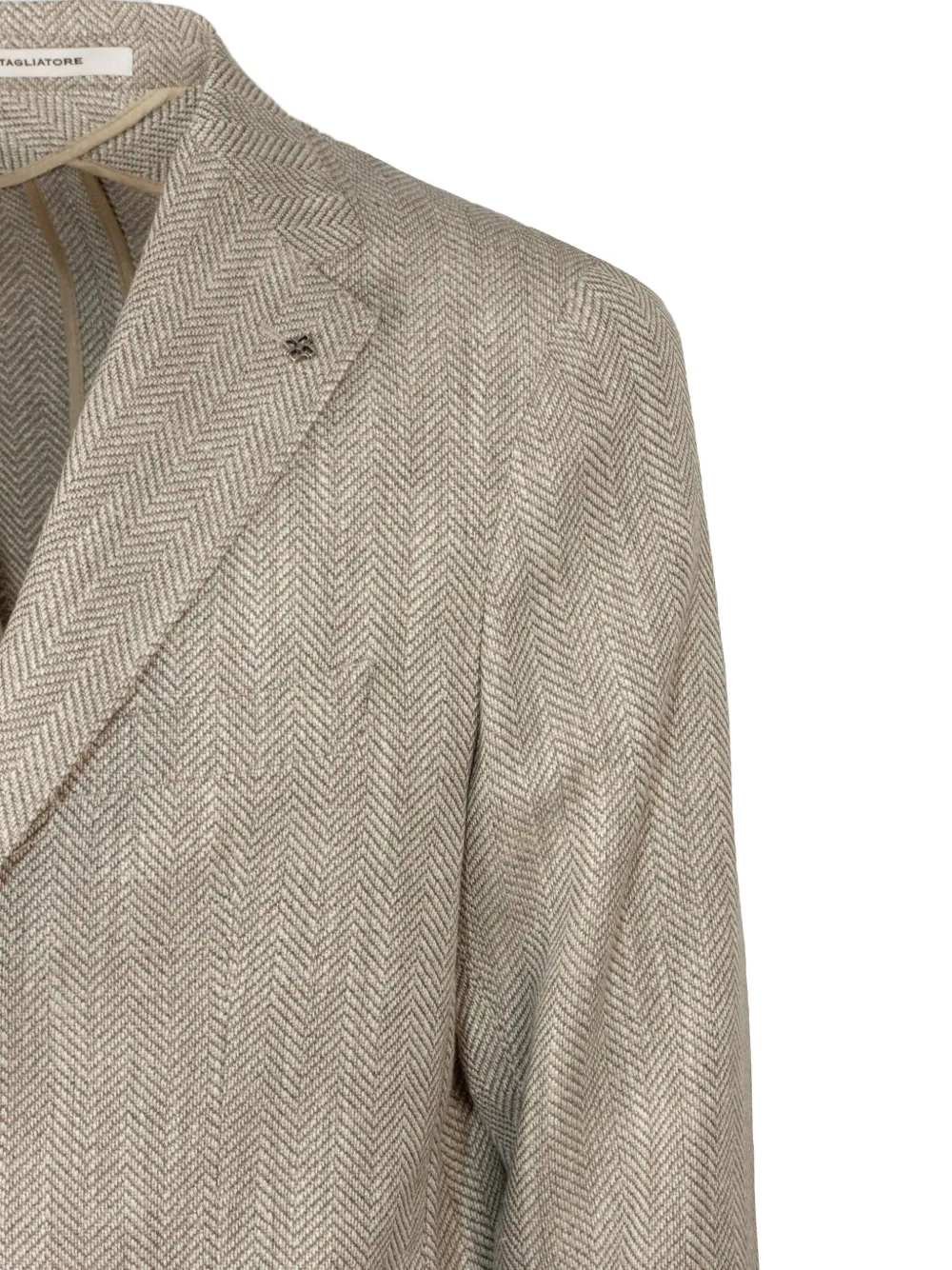 Tagliatore Jas met visgraat-patroon en knoop Beige