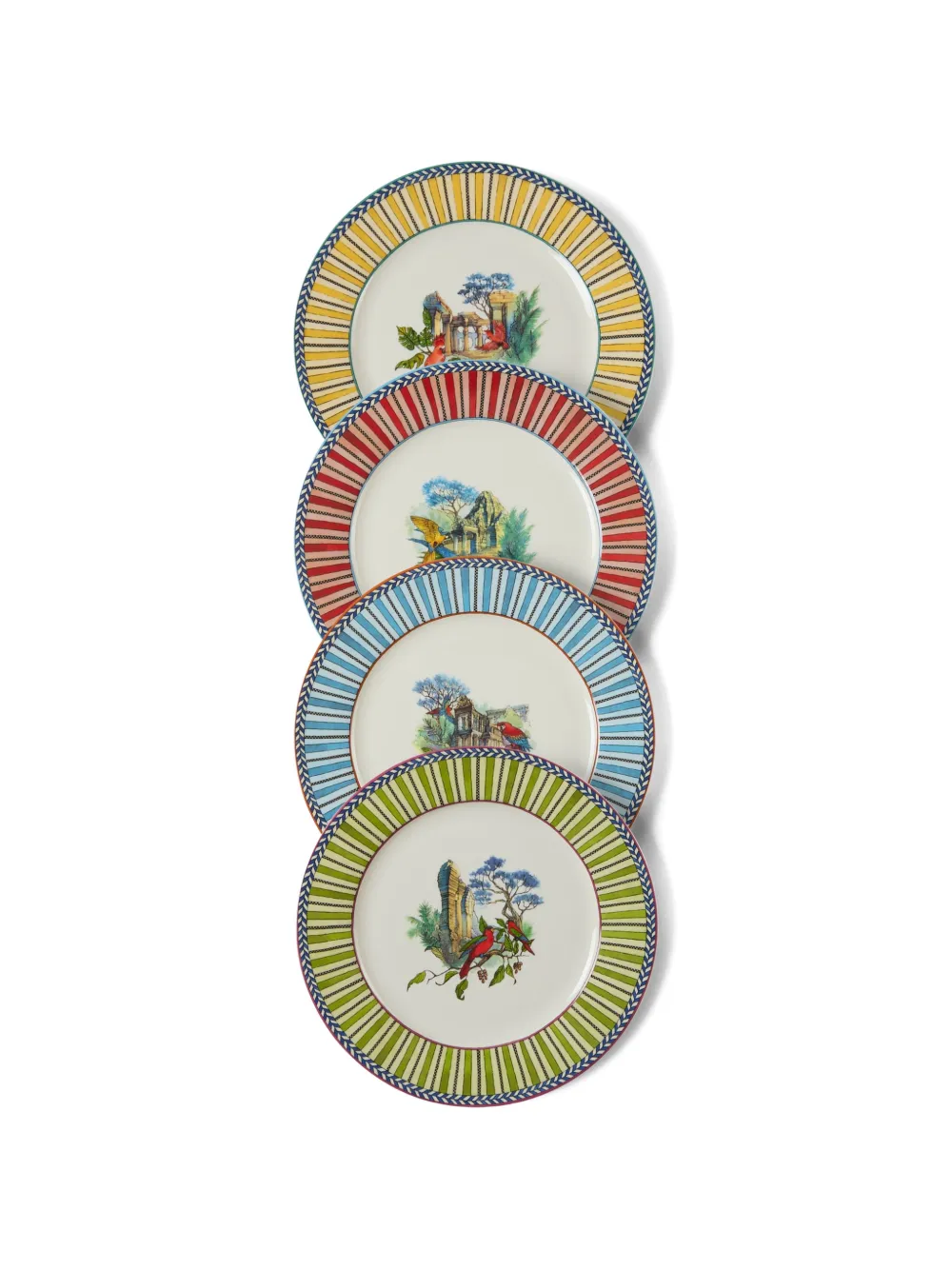 Lisa Corti Jungle Parrot porcelain dessert plates (set of 4) - Bianco