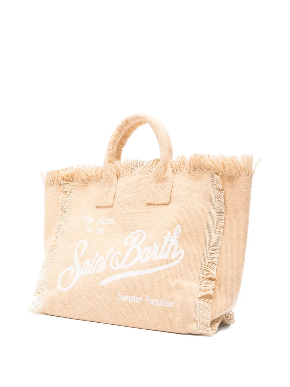 MC2 Saint Barth Colette shopper met logo-print en franje Beige