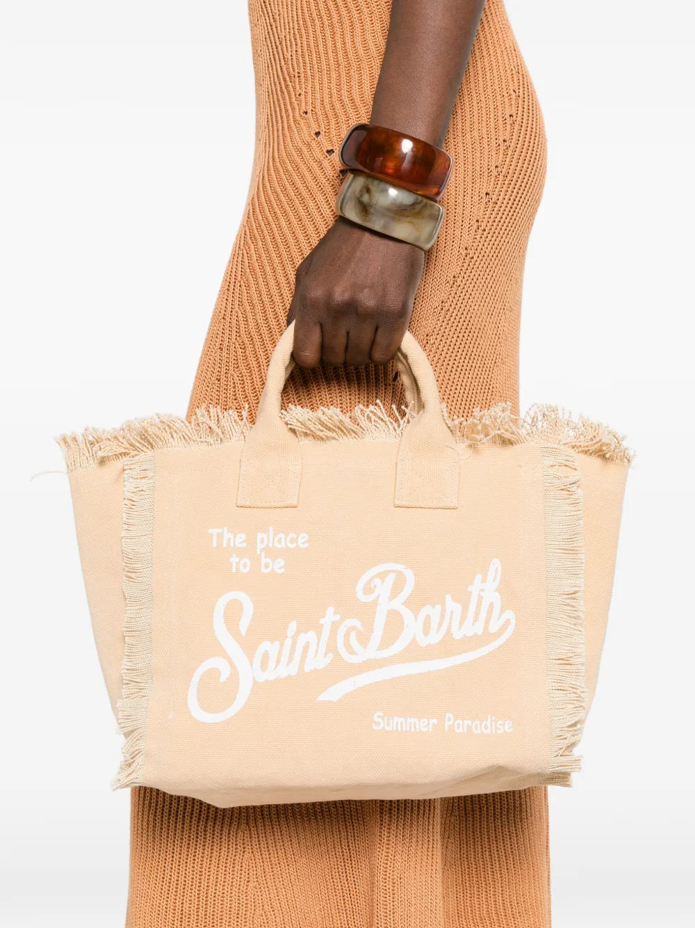 MC2 Saint Barth Colette shopper met logo-print en franje Beige