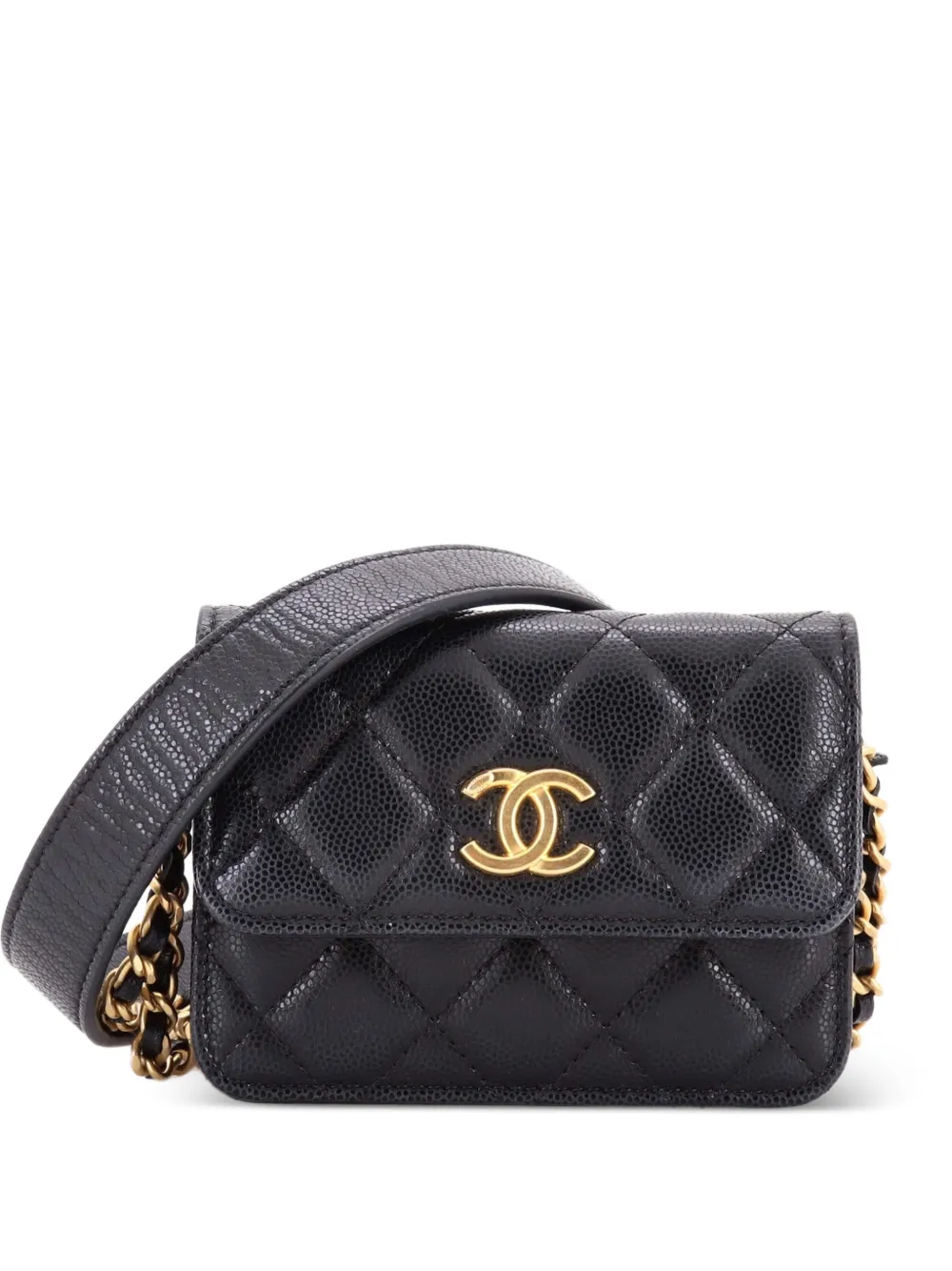 CHANEL Pre-Owned Twist Your Buttons Flap Coin Purse with Chain Quilted Shiny Caviar crossbody bag - Nero