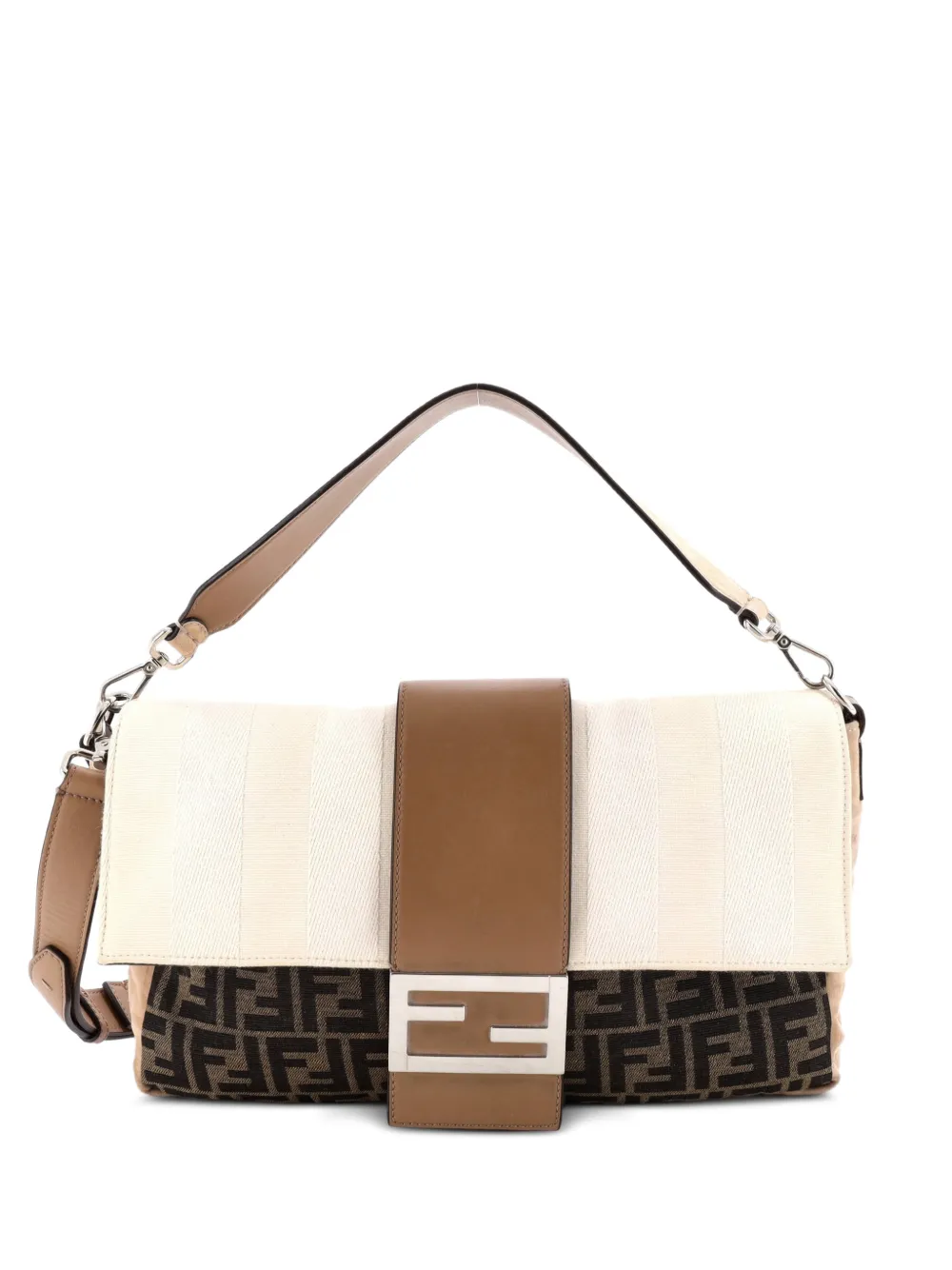 Fendi Pre-Owned Baguette Zucca and Pequin Canvas with Zucca Suede Large shoulder bag - Marrone