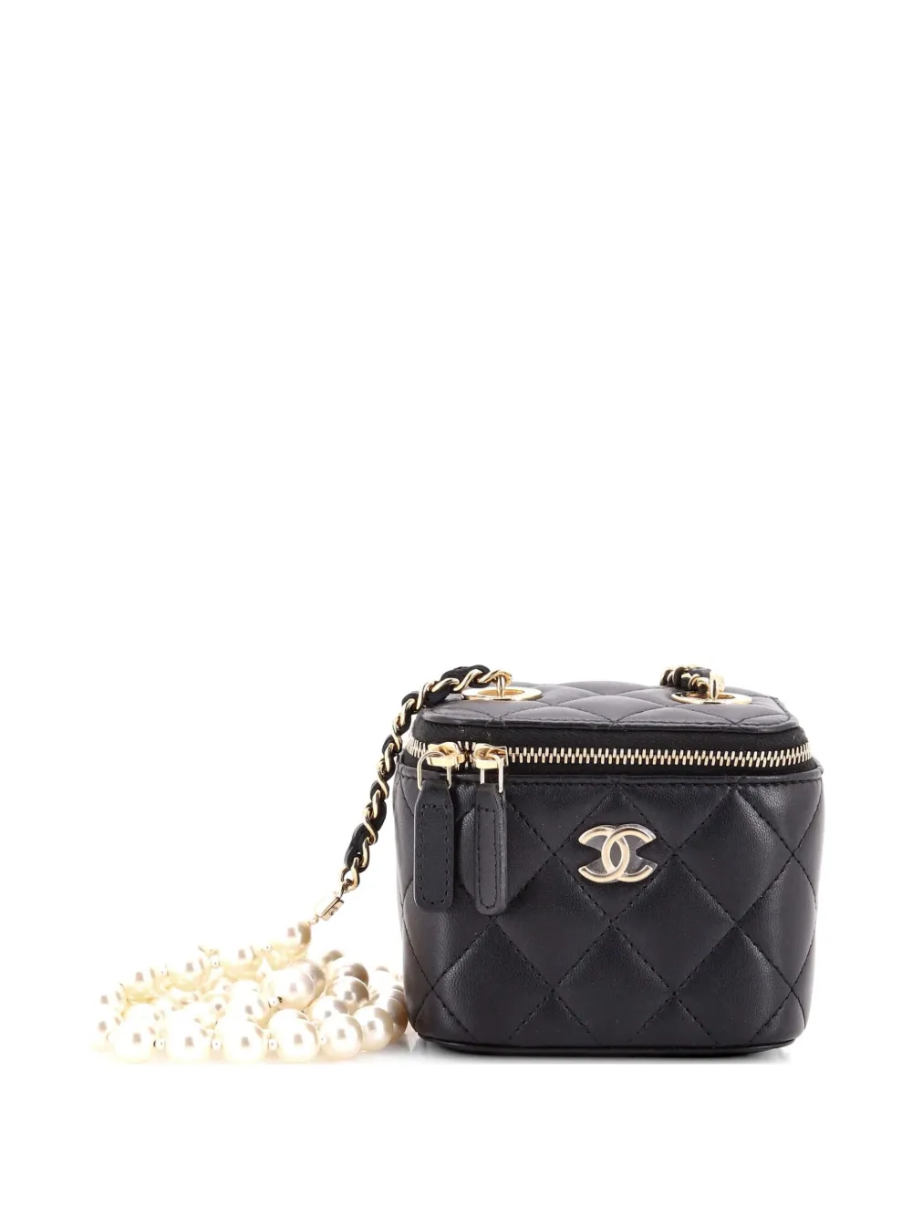 CHANEL Pre-Owned Vanity Case with Pearl Chain Quilted Lambskin Mini clutch bag - Black
