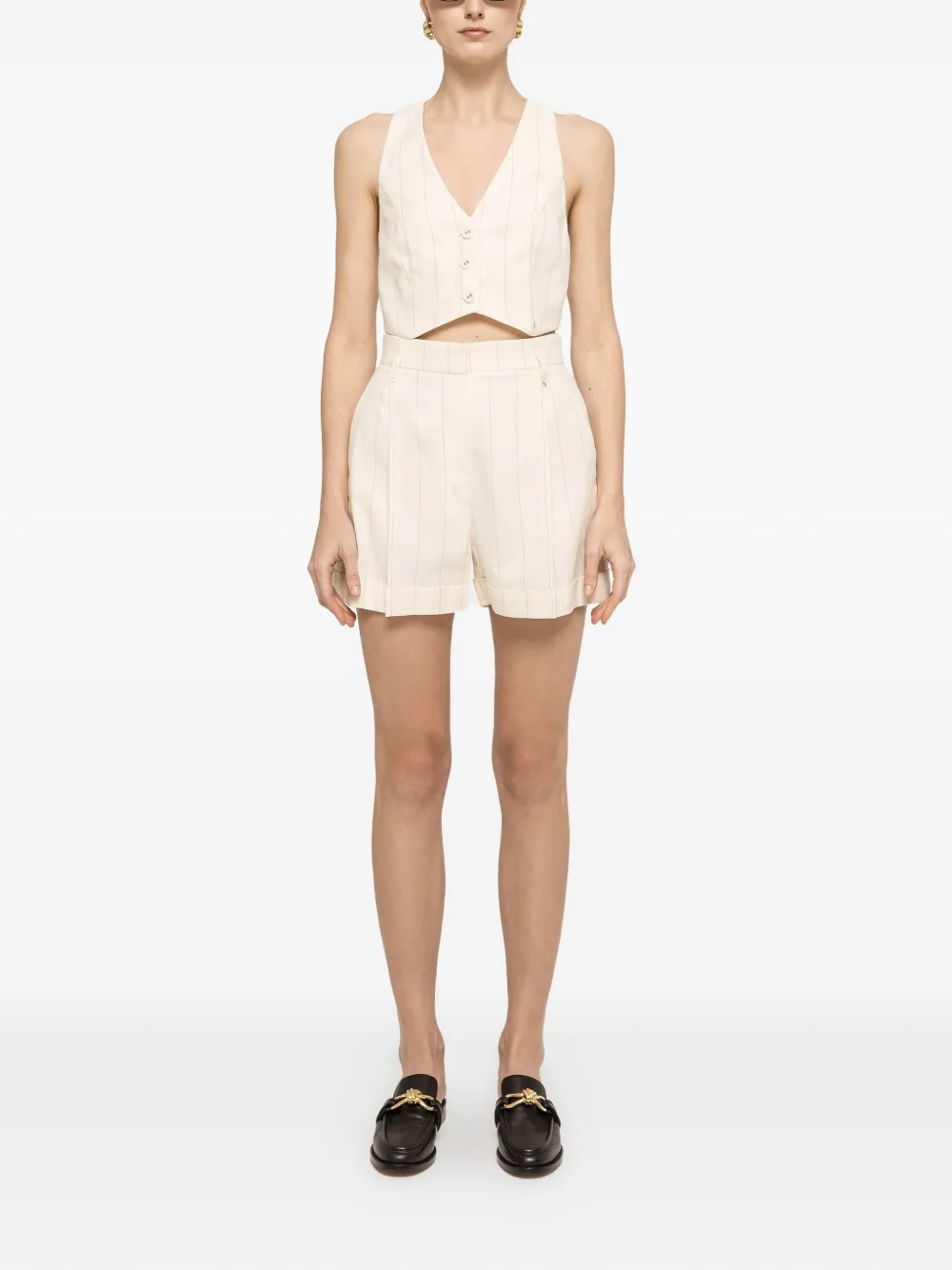  Nissa High-waisted Striped Shorts - Neutrals 