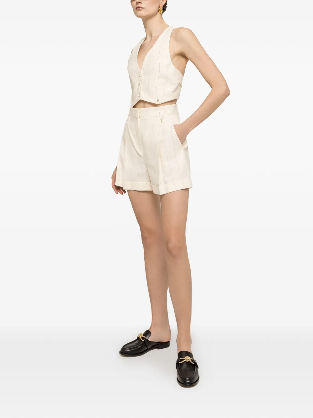  Nissa High-waisted Striped Shorts - Neutrals 