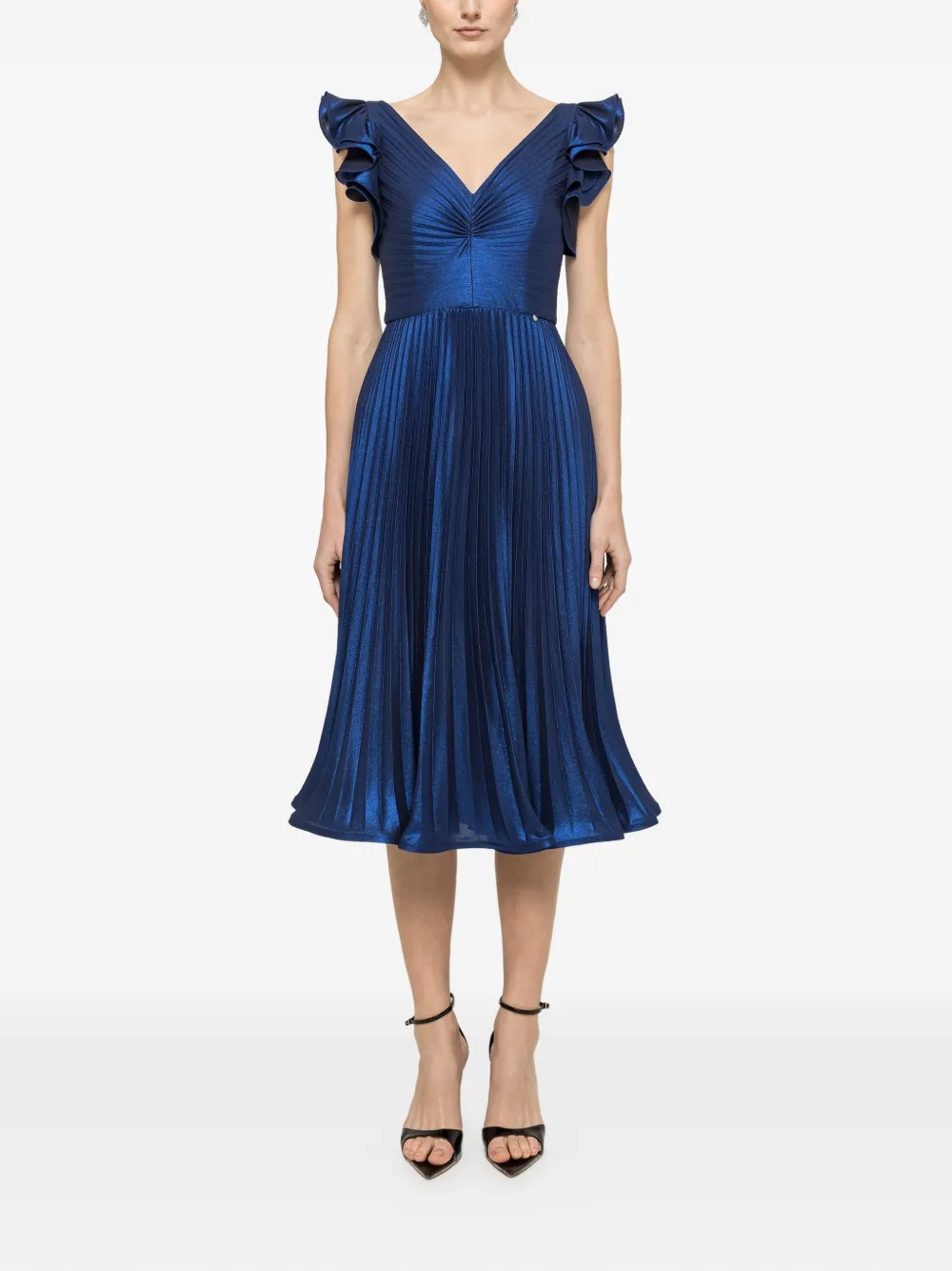 NISSA Geplooide midi-jurk met ruches Blauw