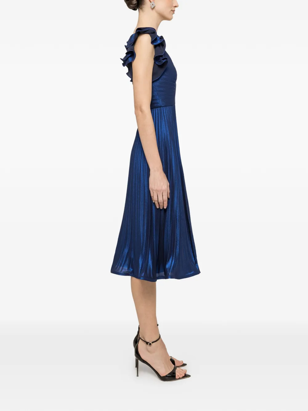 NISSA Geplooide midi-jurk met ruches Blauw