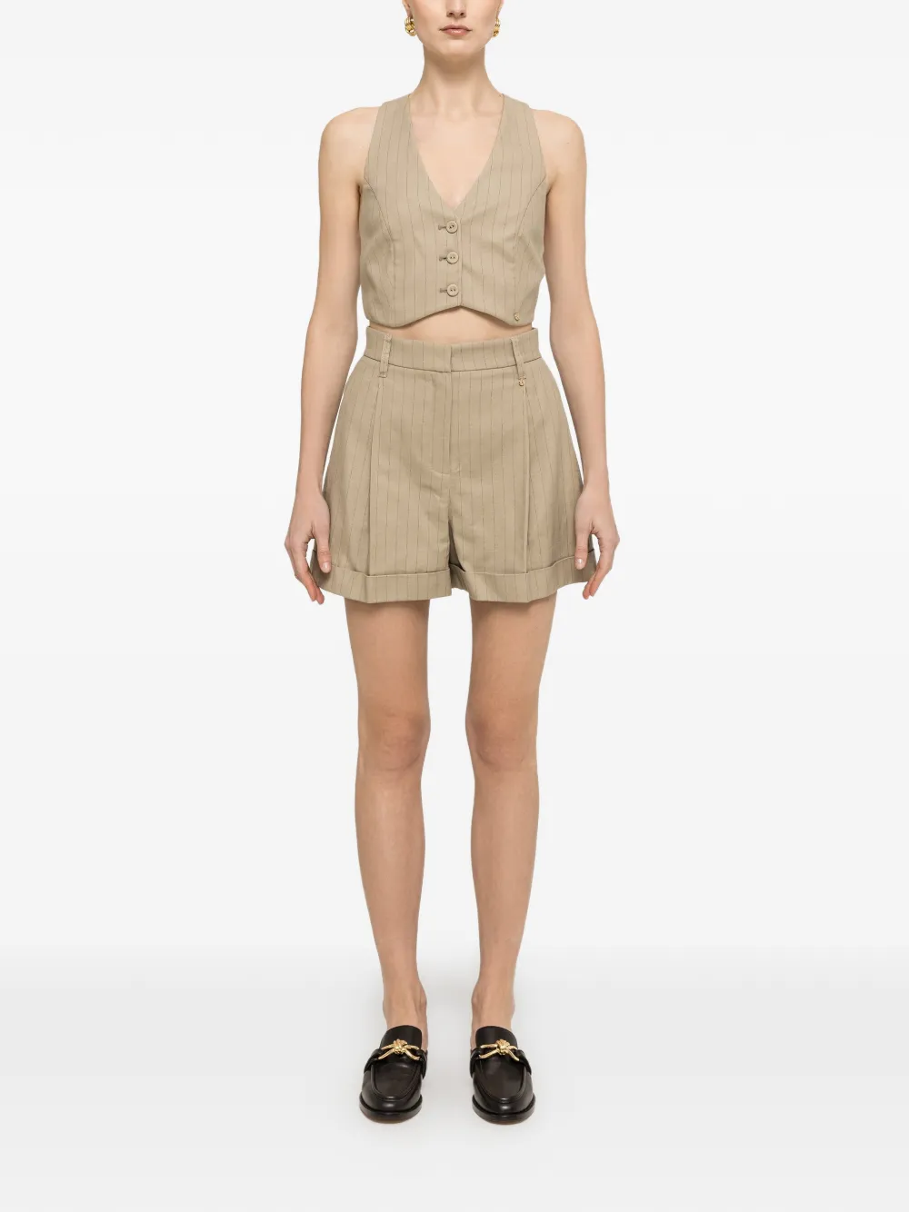  Nissa High-waisted Pinstripe Shorts - Neutrals 