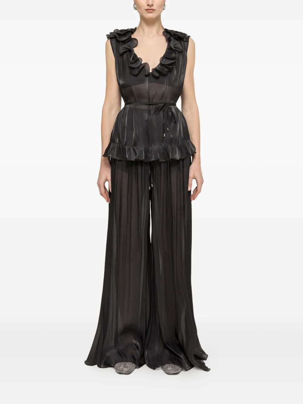  Nissa Ruffled Chiffon Top - Black 