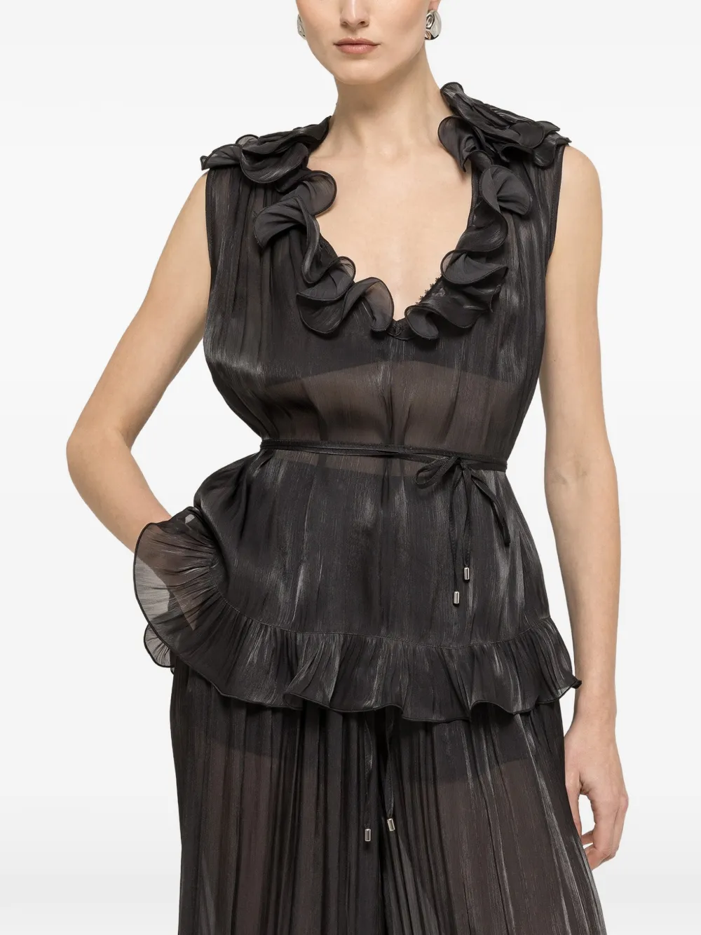 NISSA ruffled chiffon top - Nero