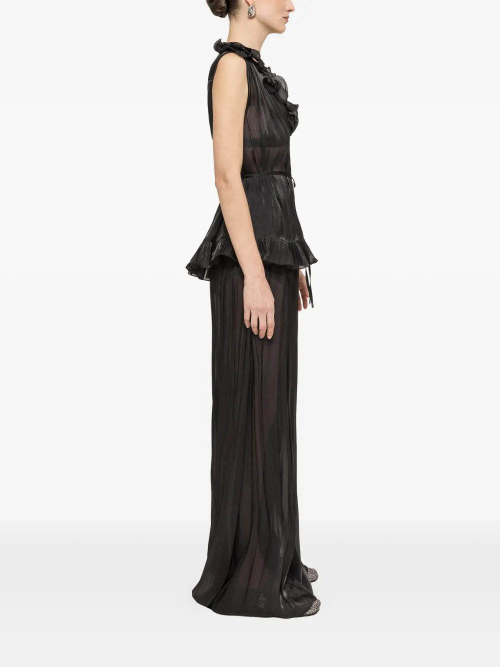 NISSA Chiffon top met ruches Zwart