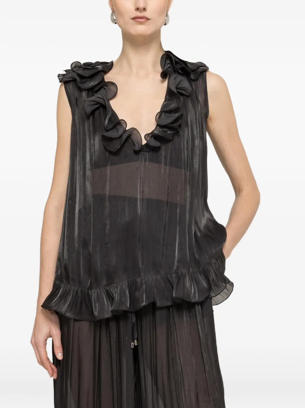 NISSA ruffled chiffon top - Nero