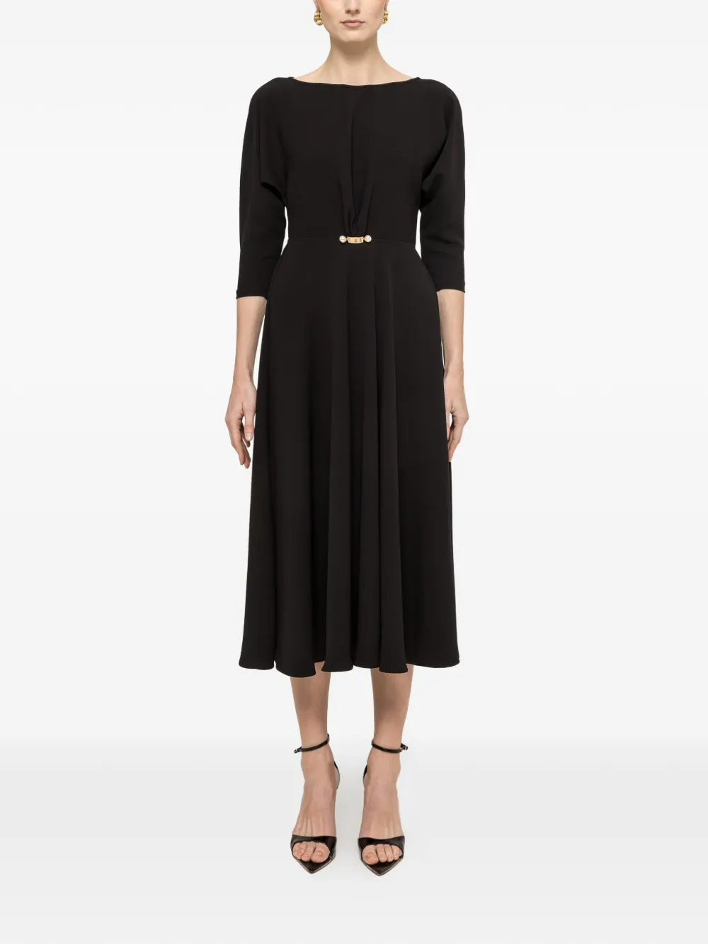 NISSA Crêpe midi-jurk met parel-detail Zwart