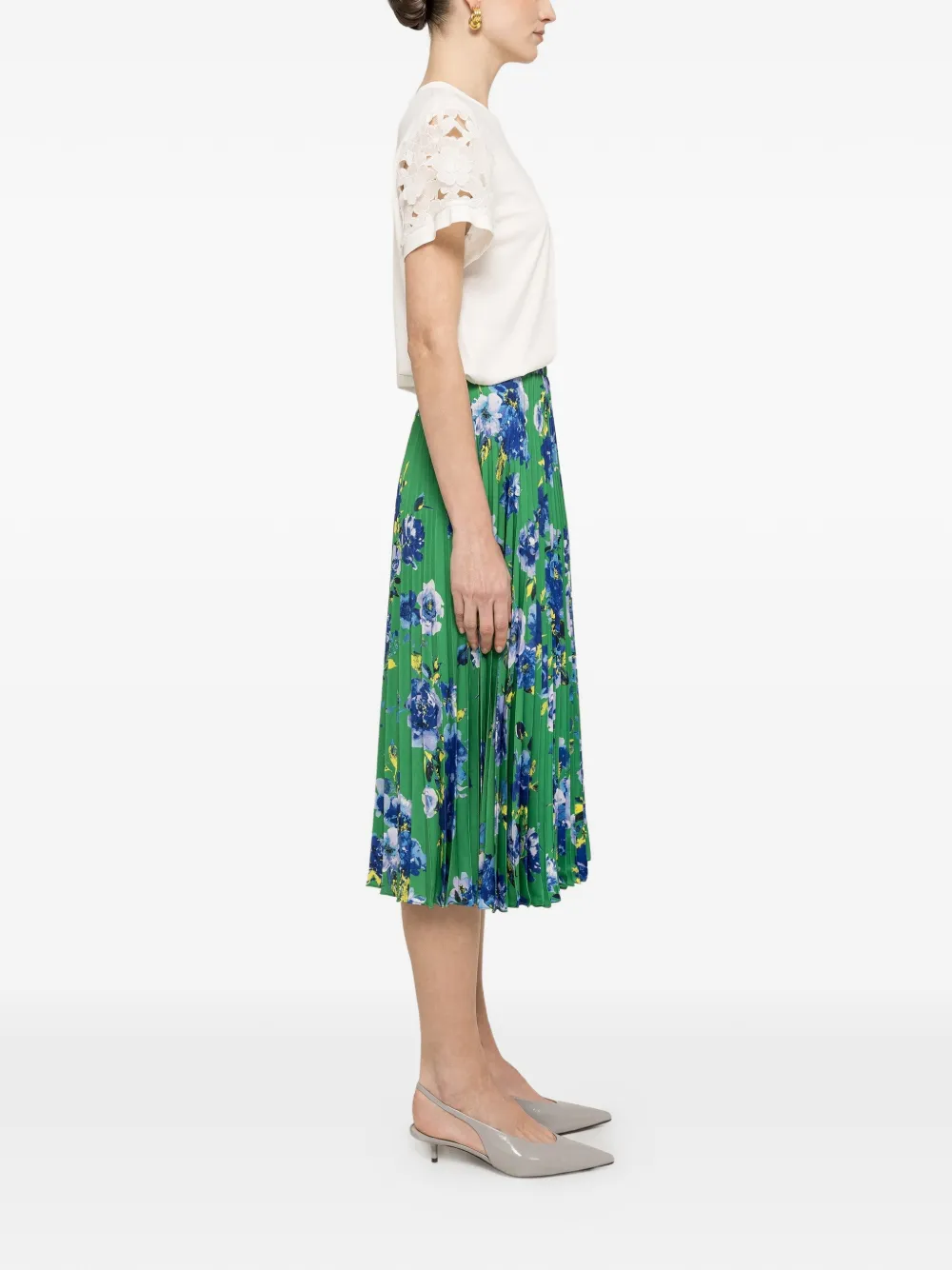  Nissa Printed Pleated Midi Skirt - Green 