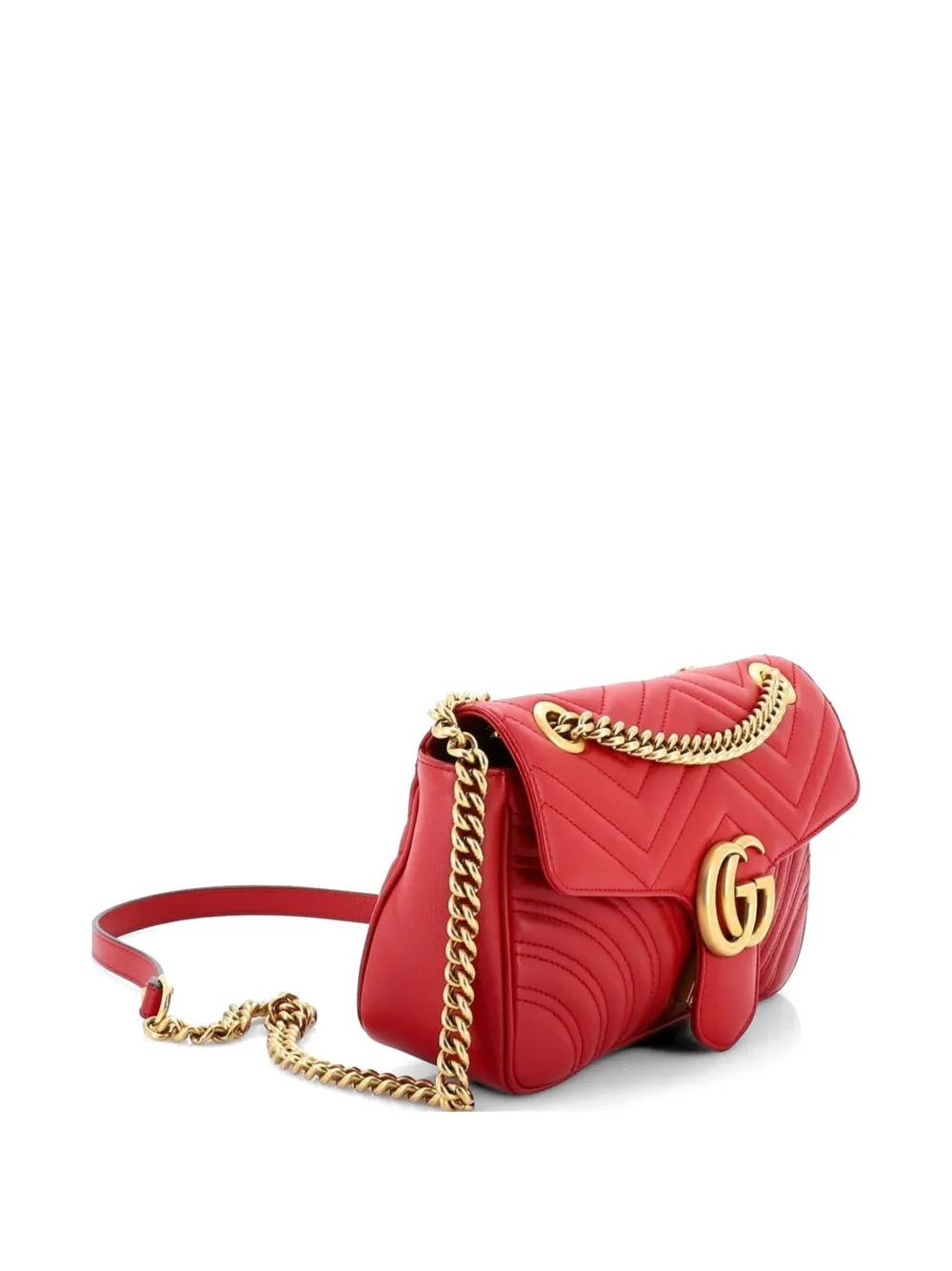  Gucci Pre-owned Gg Marmont Flap Bag Matelasse Leather Small Crossbody Bag - Red 