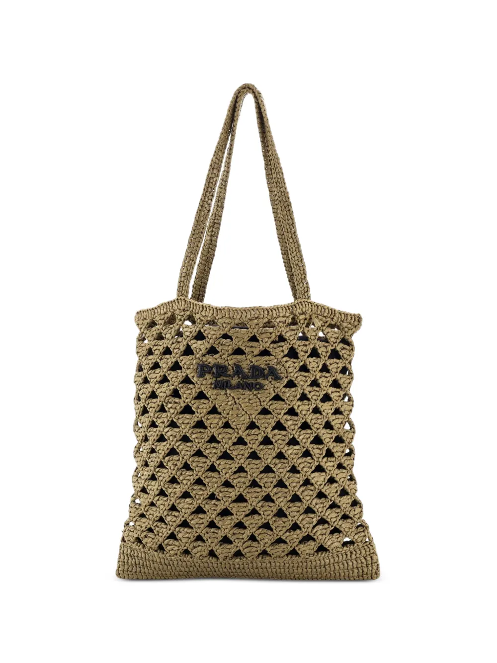 Prada Pre-Owned Triangle Logo Raffia Crochet Small tote bag - Verde