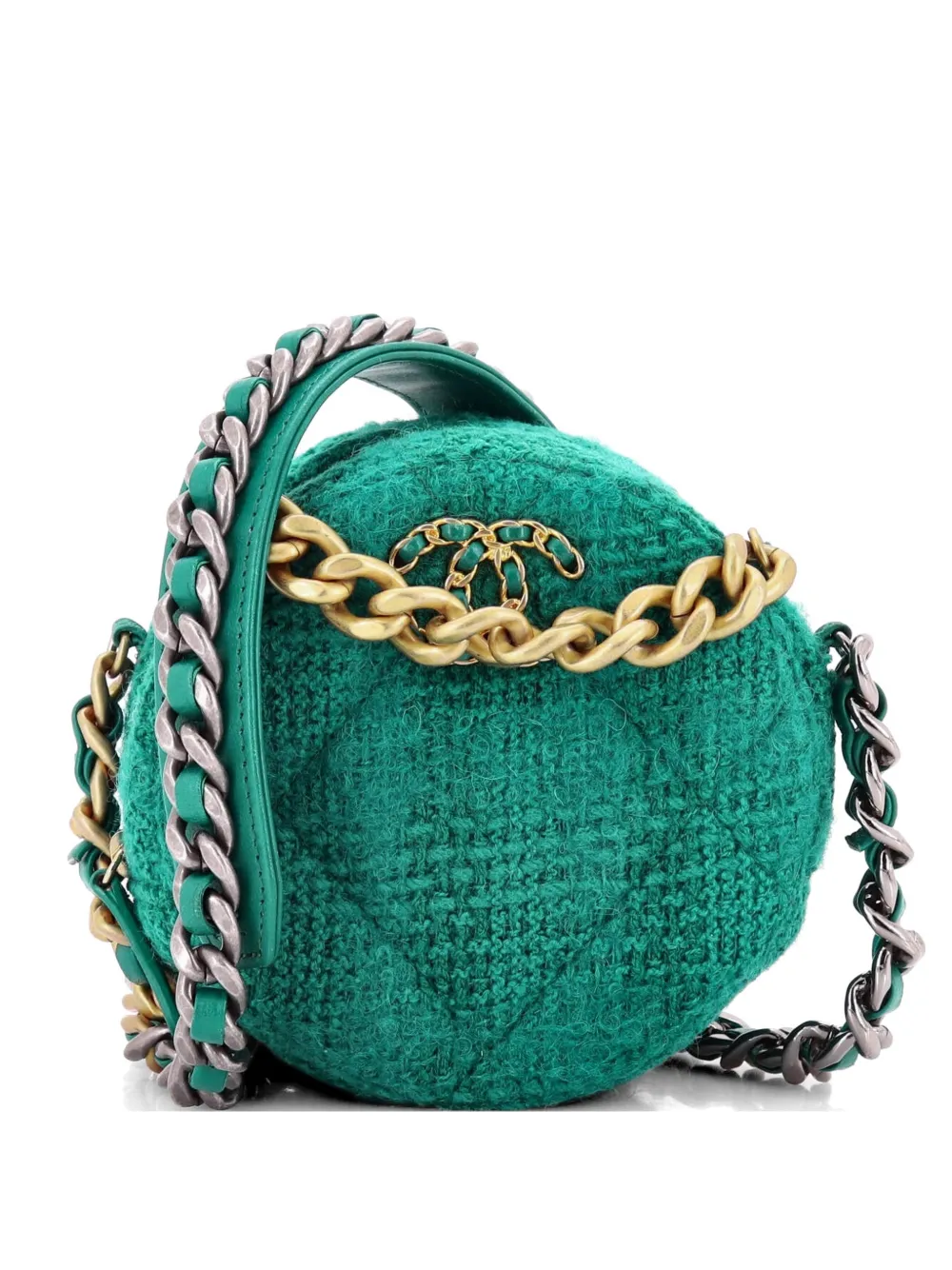 CHANEL Pre-Owned 19 Round Clutch with Chain and Coin Purse Quilted Tweed and Lambskin crossbody bag - Verde