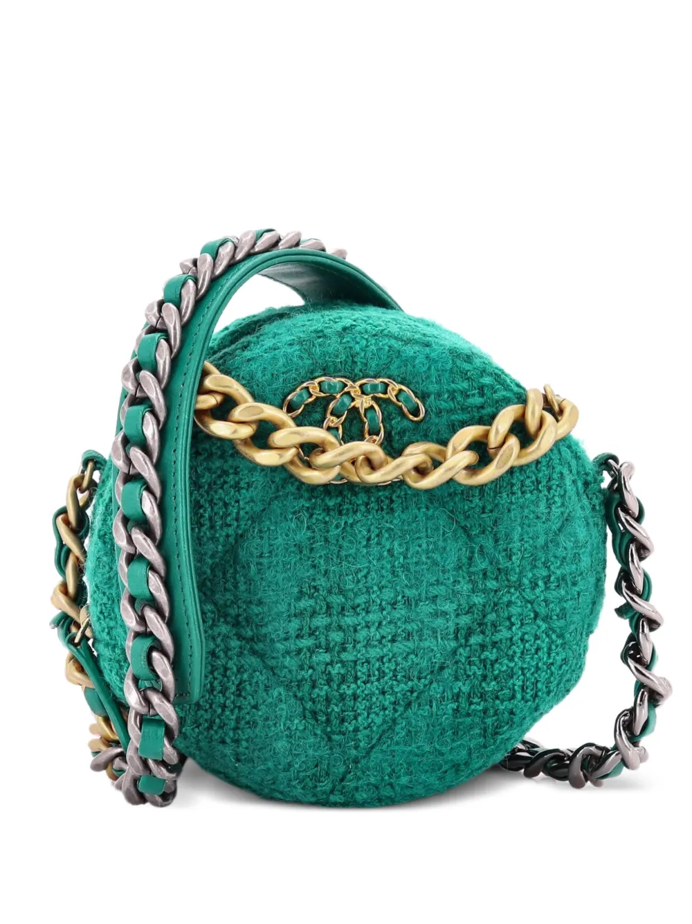 CHANEL Pre-Owned 19 Round Clutch with Chain and Coin Purse Quilted Tweed and Lambskin crossbody bag - Verde