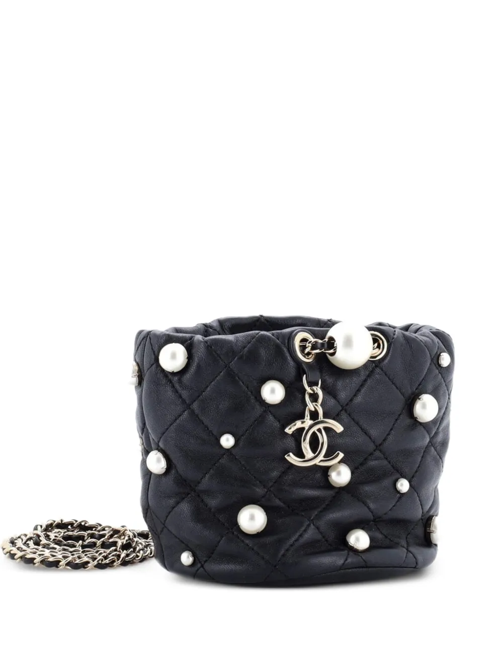 CHANEL Pre-Owned Borsa a secchiello mini con coulisse e perla - Nero