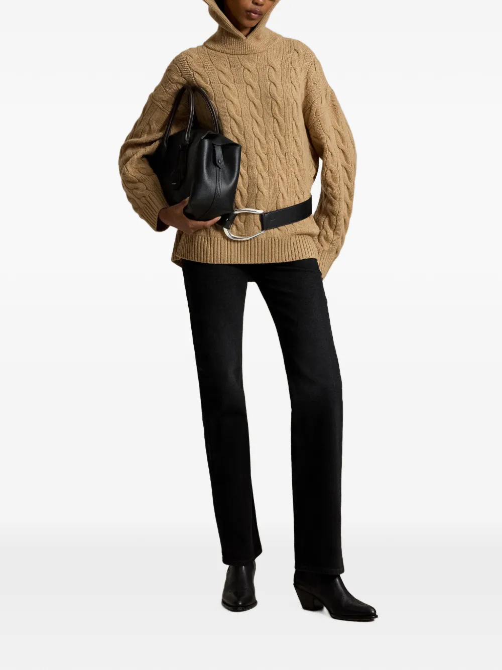 Polo Ralph Lauren Kabelgebreide trui met wijde kraag Beige