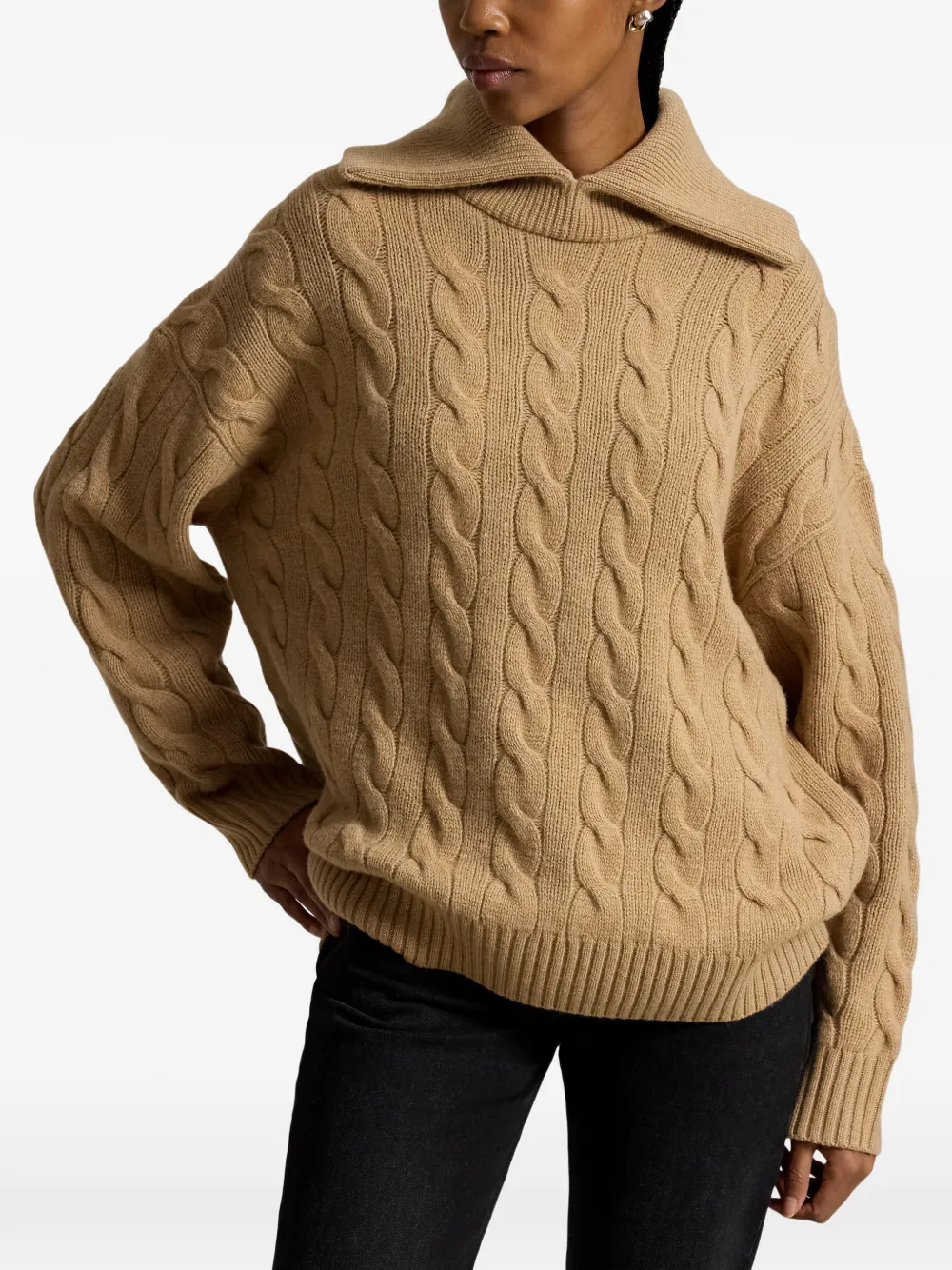 Polo Ralph Lauren Kabelgebreide trui met wijde kraag Beige