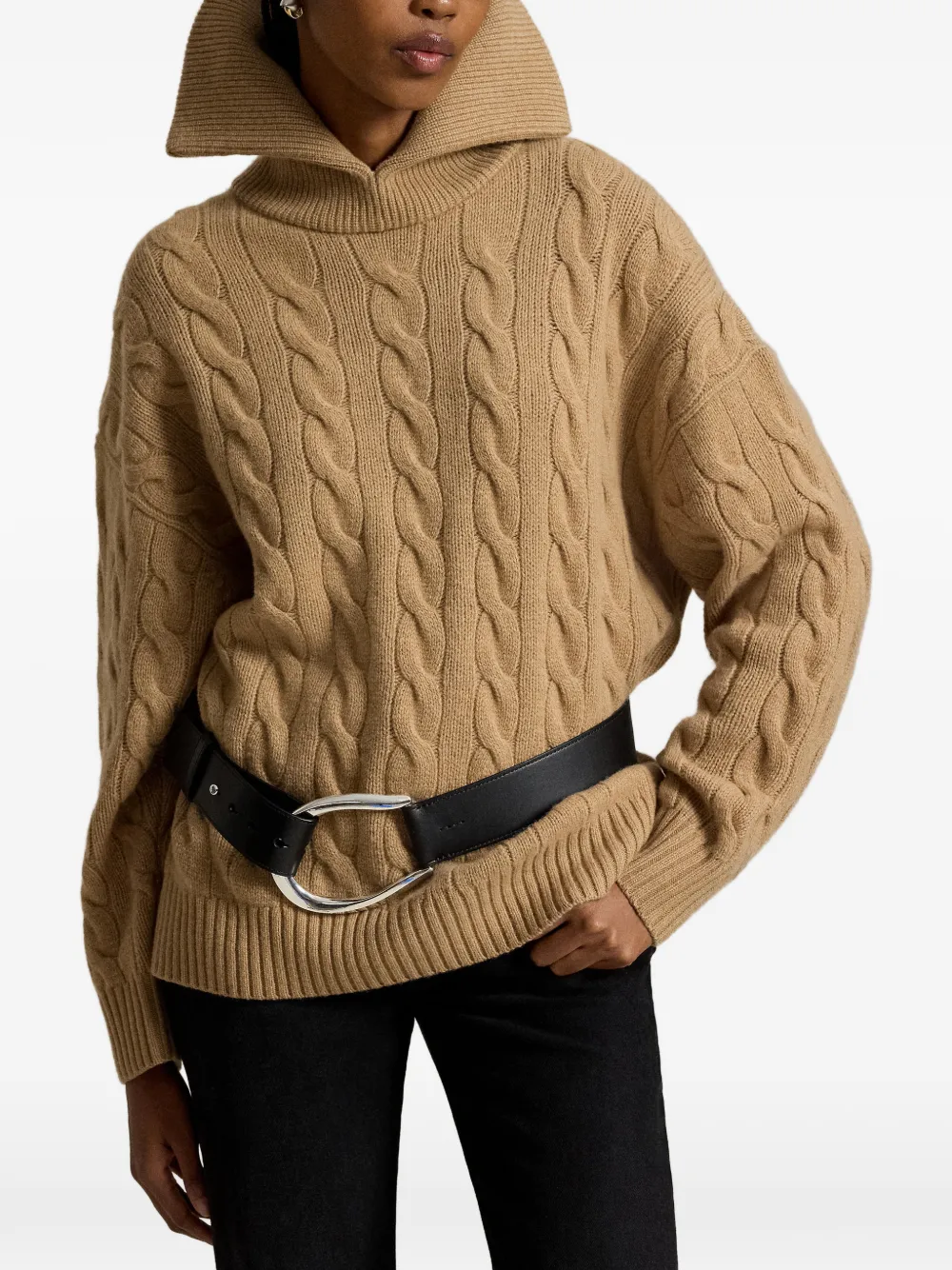 Polo Ralph Lauren Kabelgebreide trui met wijde kraag Beige