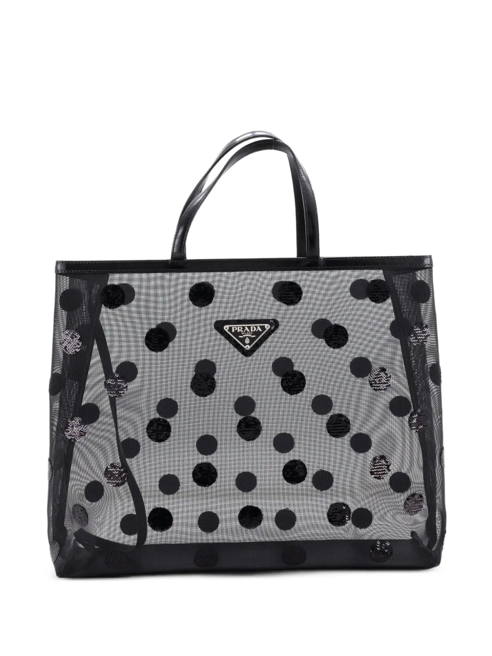 Prada Pre-Owned Logo Open Polka Dot Sequined Mesh Large tote bag - Nero