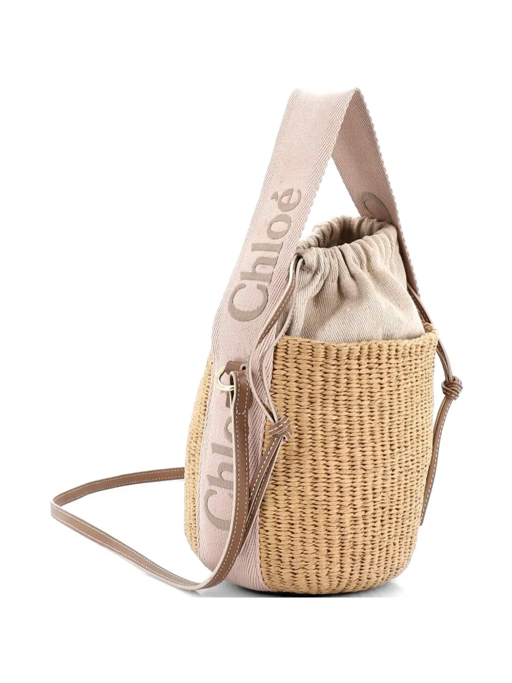  Chloé Pre-owned Woody Basket Tote Woven Raffia Small Bucket Bag - Neutrals 