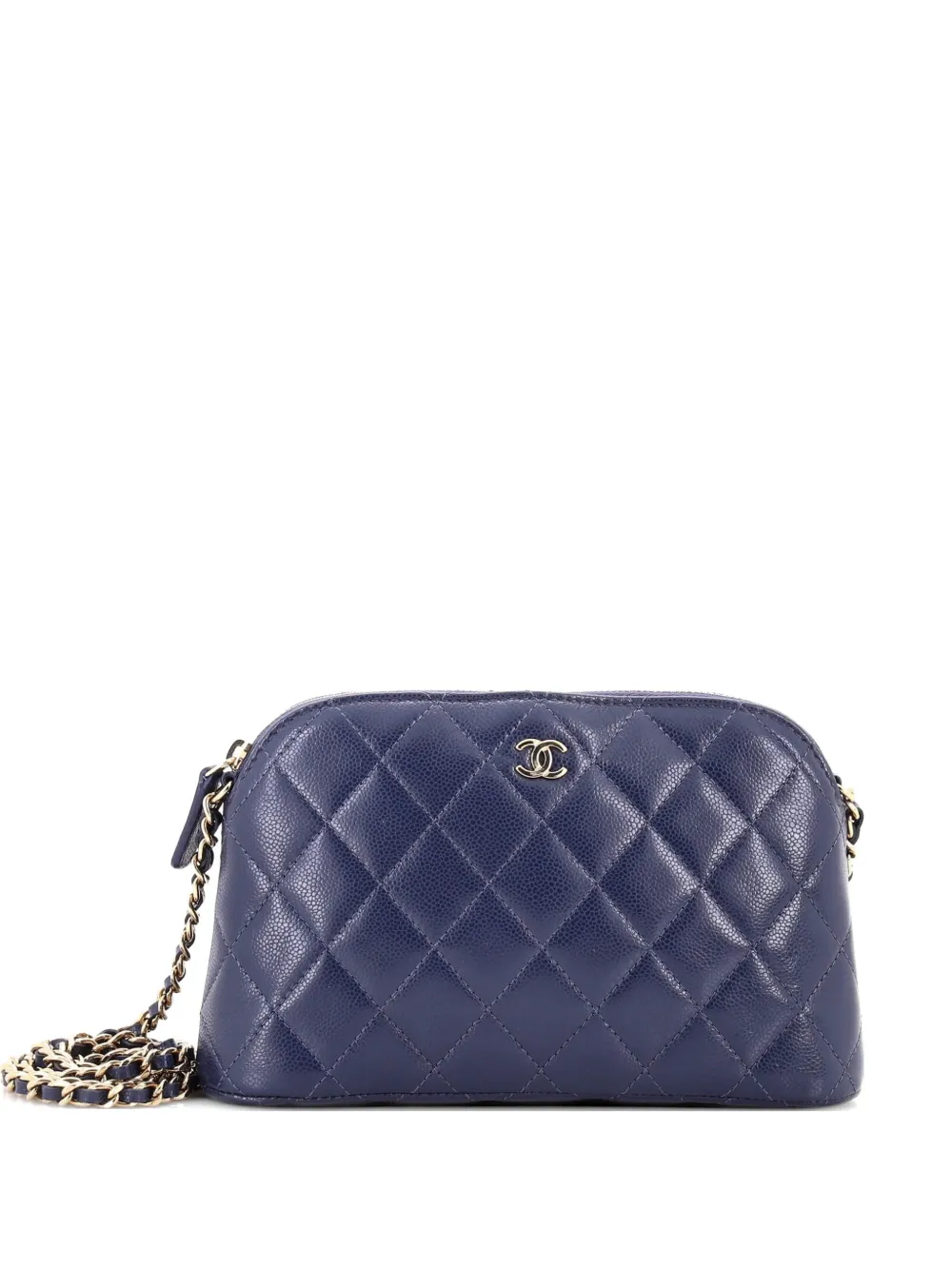 CHANEL Pre-Owned CC Dome Zip Clutch with Chain Quilted Caviar Small shoulder bag - Blu