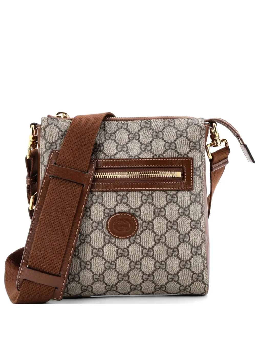 Gucci Pre-Owned Interlocking G Patch Zip Messenger Bag GG Coated Canvas Small crossbody bag - Marrone