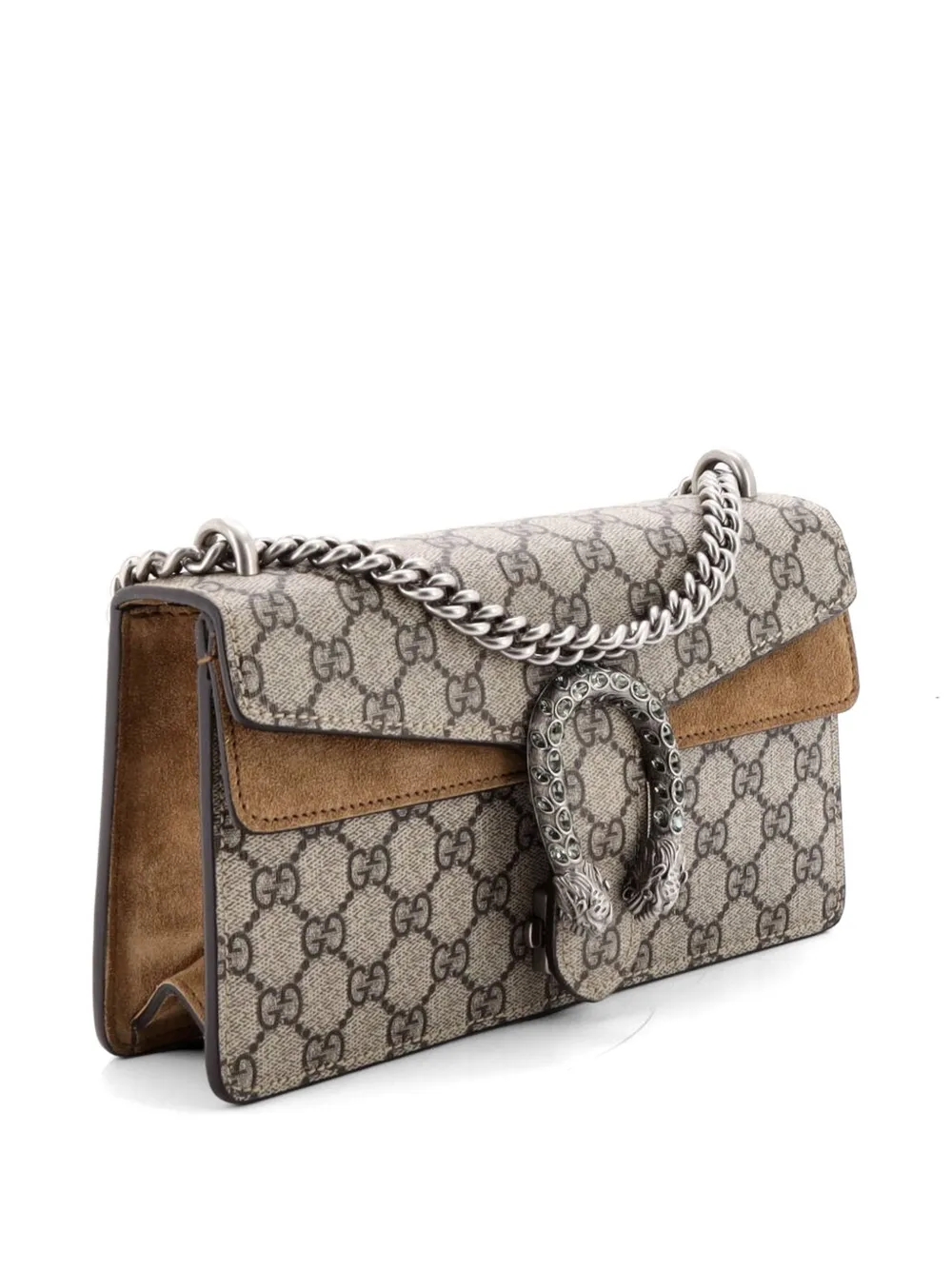  Gucci Pre-owned Dionysus Bag Gg Coated Canvas With Crystal Embellished Metal Small Shoulder Bag - Brown 