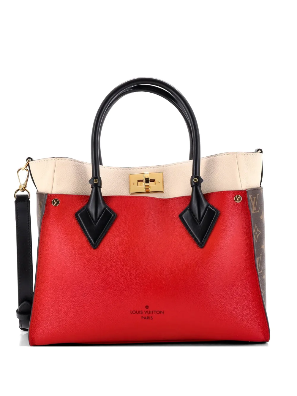 Louis Vuitton Pre-Owned On My Side Leather with Monogram Canvas MM tote bag - Marrone
