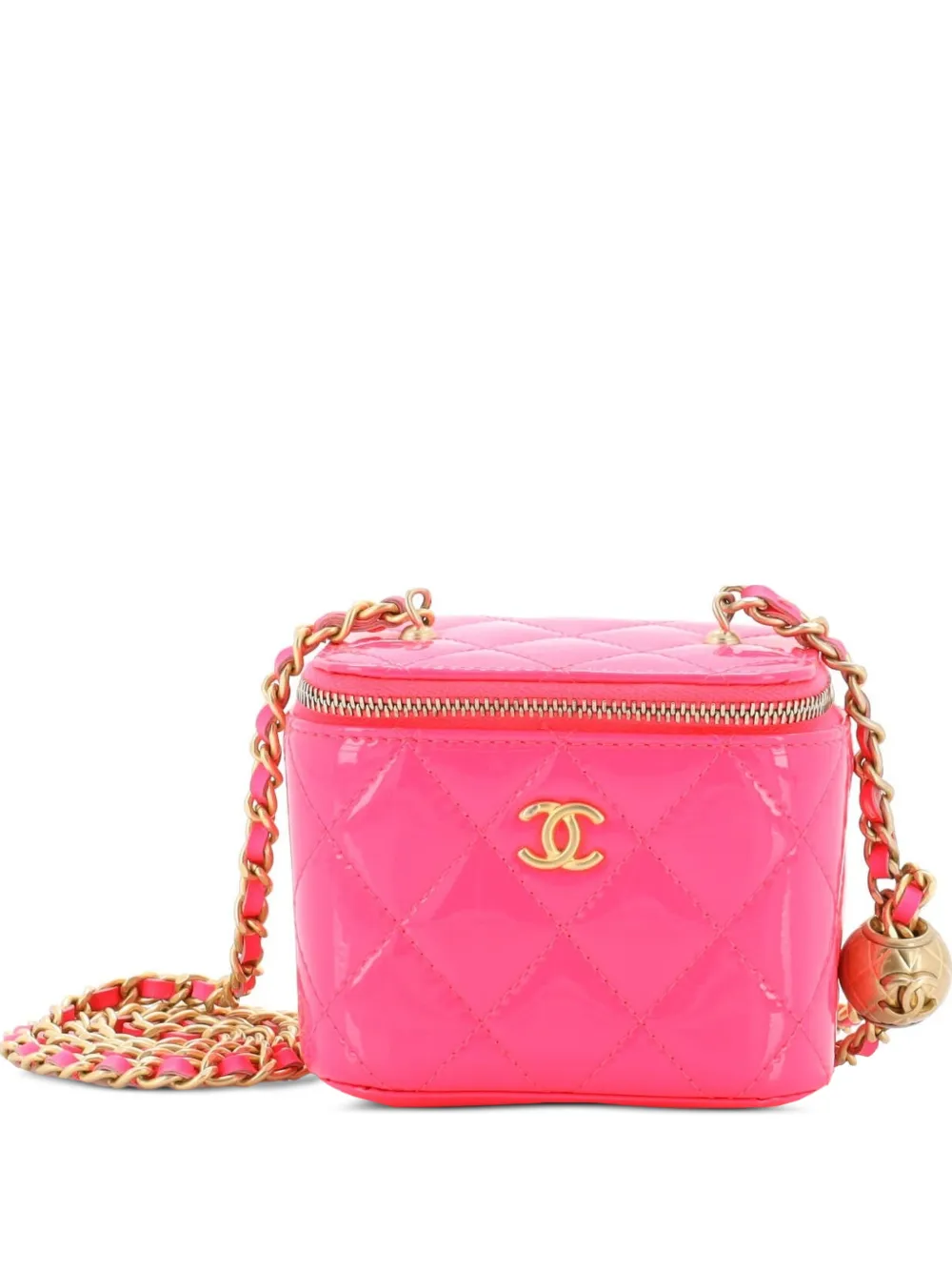 CHANEL Pre-Owned Pearl Crush Vanity Case with Chain Quilted Patent Mini clutch bag - Rosa