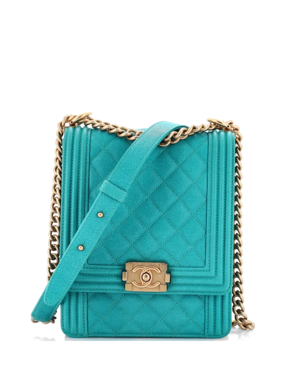 CHANEL Pre-Owned North South Boy Flap Bag Quilted Caviar Small shoulder bag - Blu