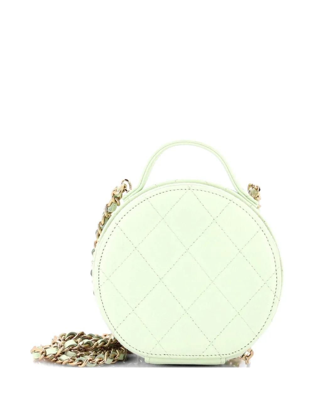  Chanel Pre-owned Handle With Care Round Vanity Case With Chain Quilted Caviar Small Crossbody Bag - Green 