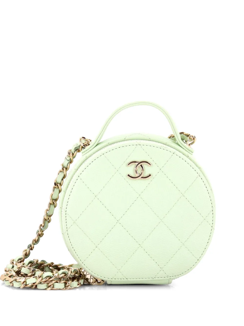 CHANEL Pre-Owned Handle with Care Round Vanity Case with Chain Quilted Caviar Small crossbody bag - Verde