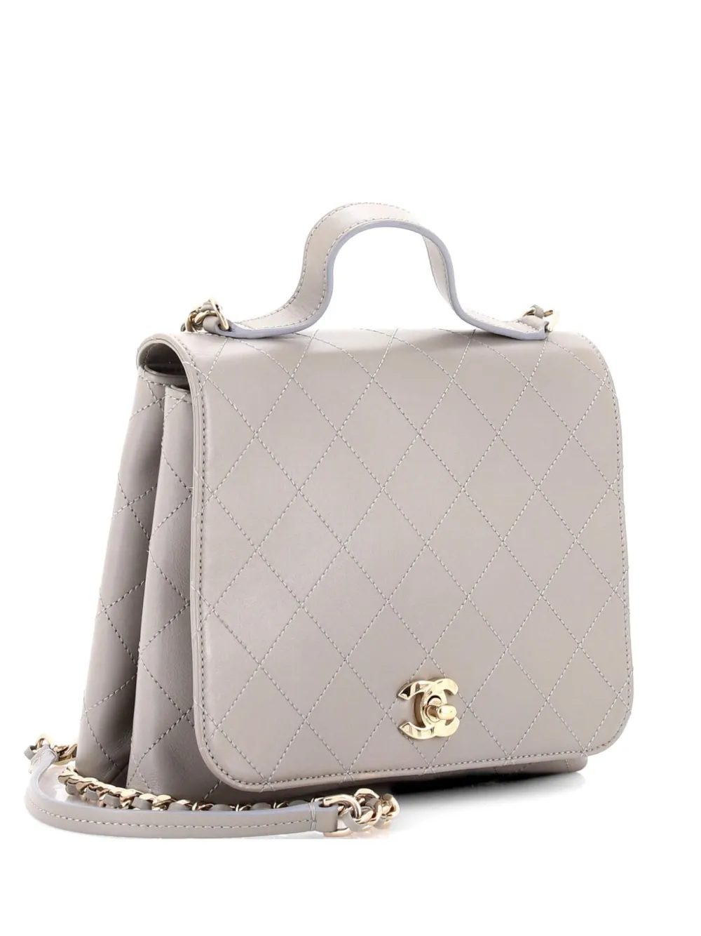 CHANEL Pre-Owned CC Double Pocket Top Handle Bag Stitched Calfskin Medium satchel - Grigio