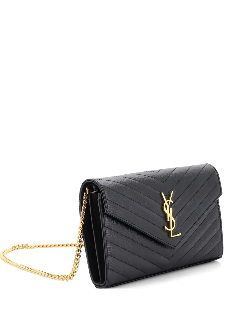 Saint Laurent Pre-Owned Classic Monogram Wallet on Chain Matelasse Chevron Leather Medium crossbody bag - Schwarz