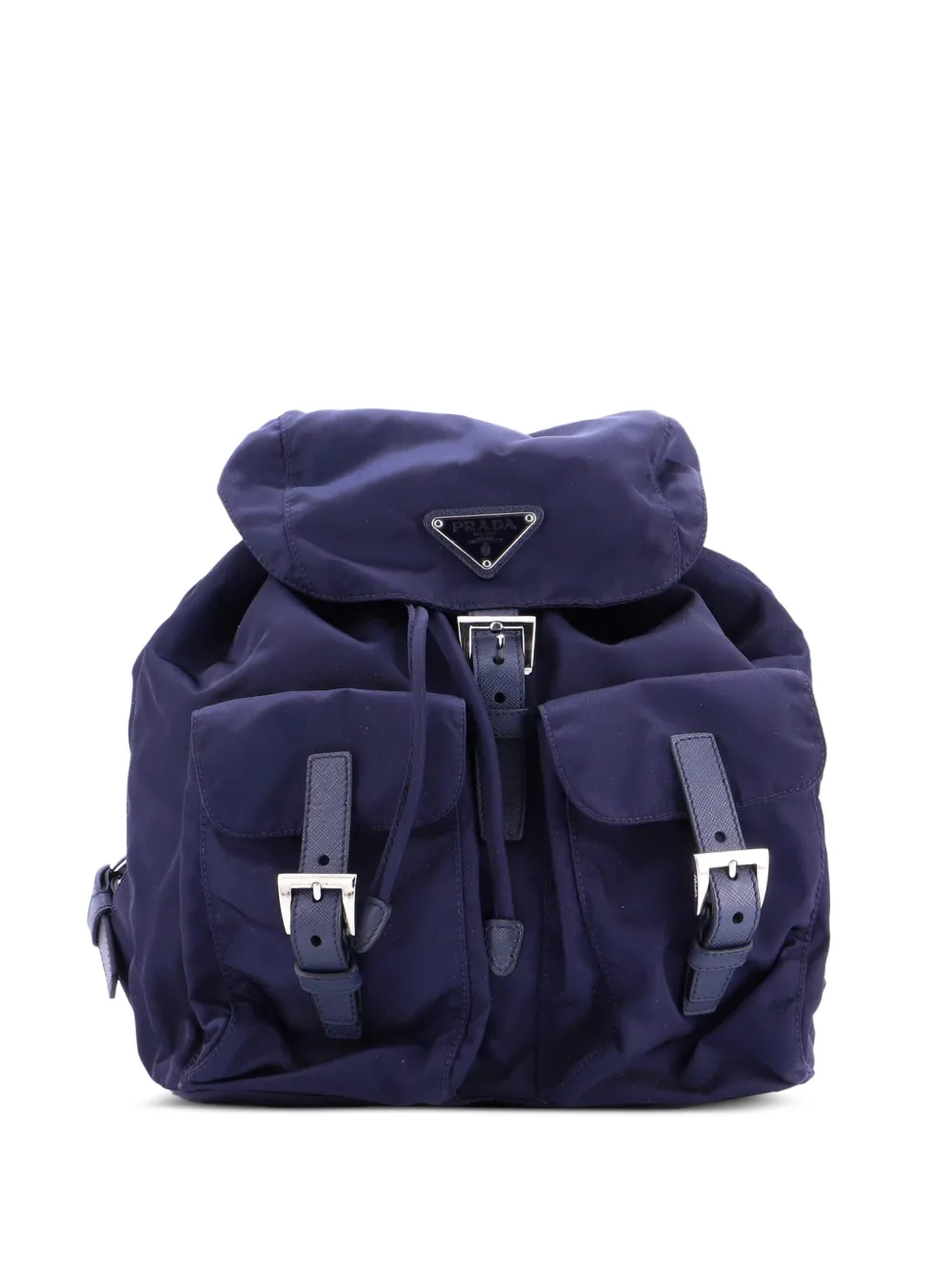 Prada Pre-Owned Vela Double Front Pocket Tessuto with Saffiano Leather Small backpack - Blu