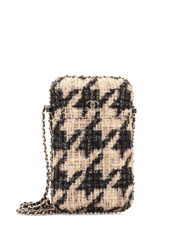 Chanel Pre-owned Chain Around Phone Holder Tweed and Ribbon Crossbody Bag in Black