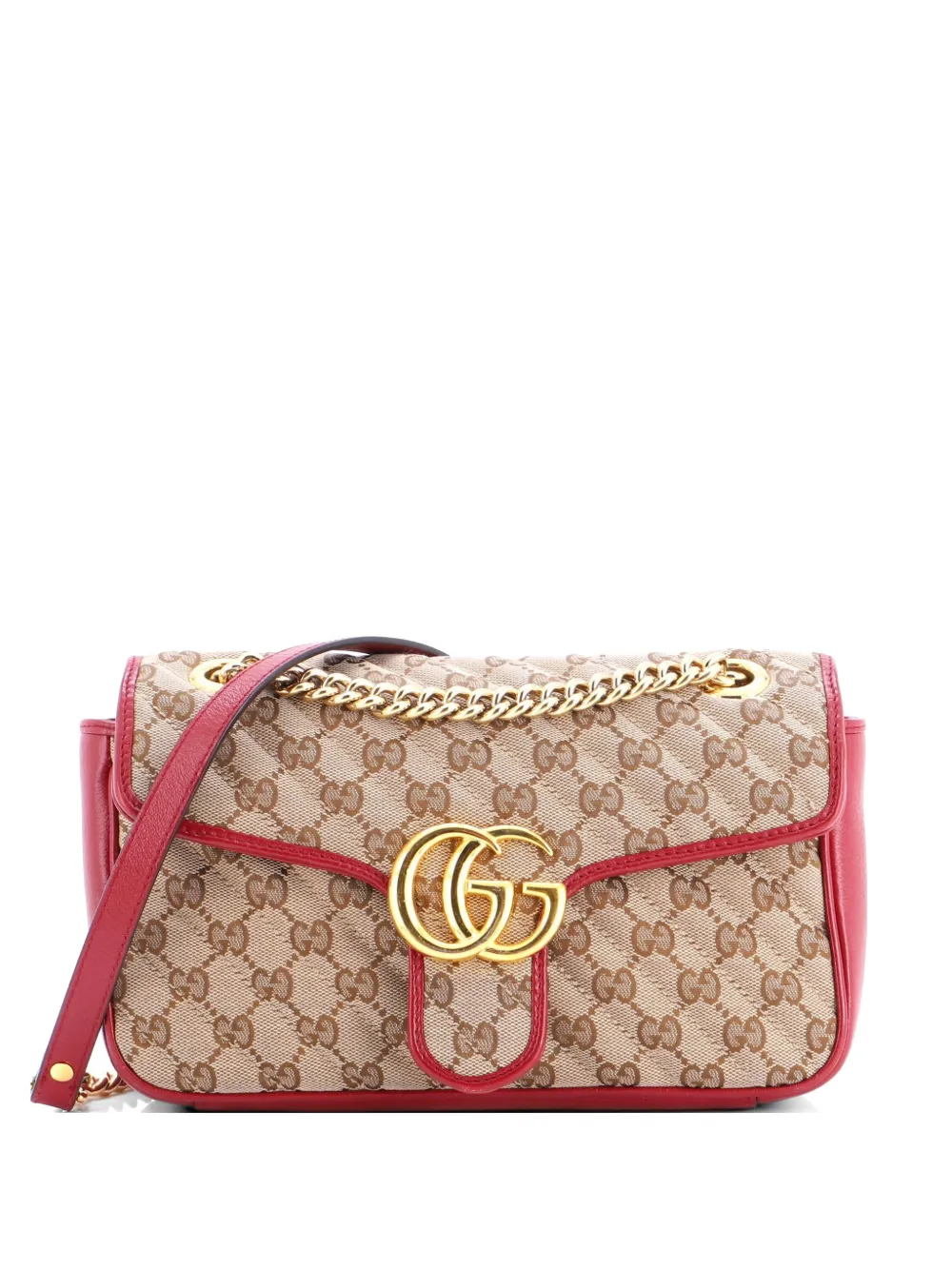 Gucci Pre-Owned GG Marmont Flap Bag Diagonal Quilted GG Canvas with Leather Small shoulder bag - Rosso