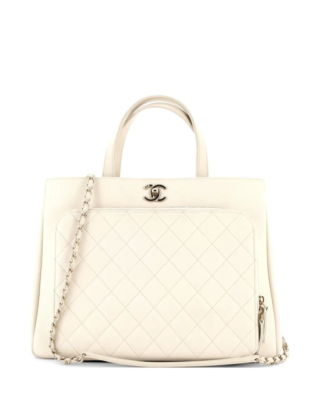 CHANEL Pre-Owned Business Affinity Quilted Caviar Large tote bag - Bianco