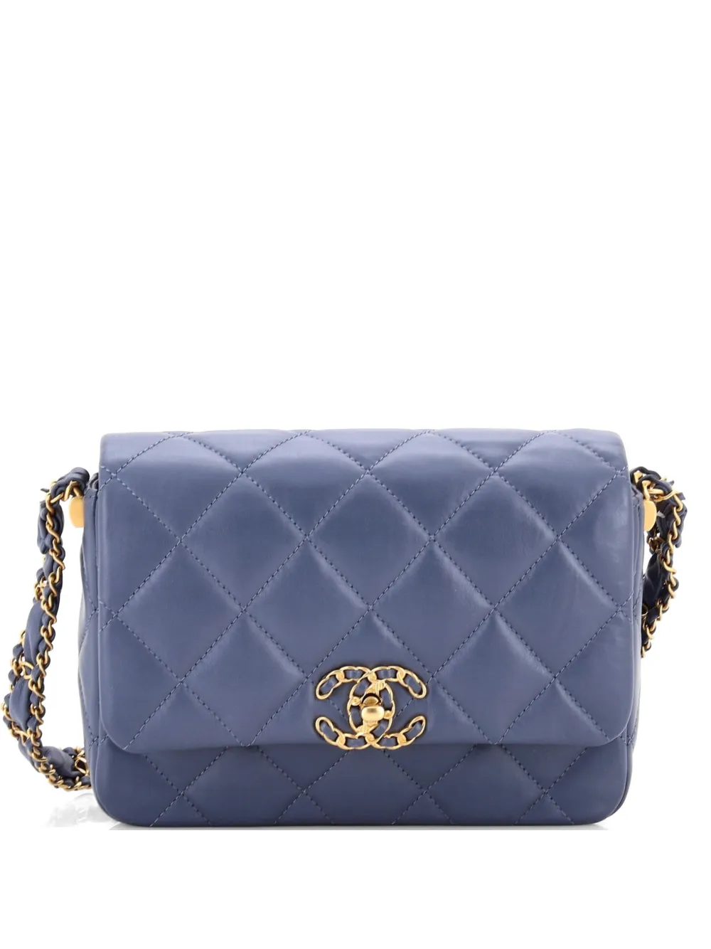 CHANEL Pre-Owned 19 Braided Strap Flap Bag Quilted Aged Calfskin Small shoulder bag - Blu