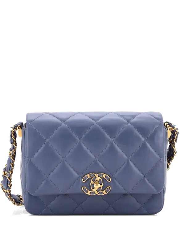 Chanel Pre-owned 19 Braided Strap Flap Bag Quilted Aged Calfskin Small Shoulder Bag in Blue