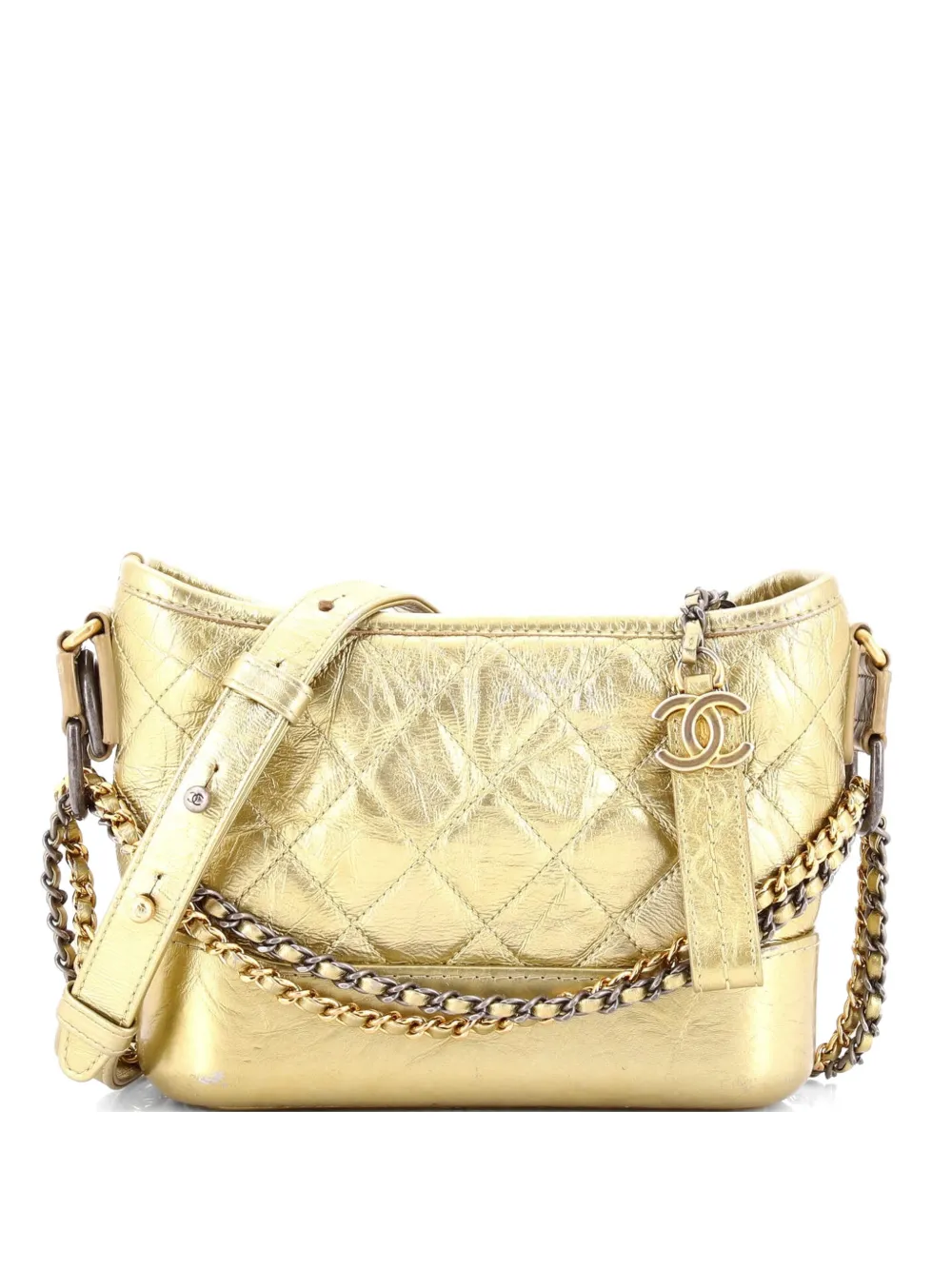 CHANEL Pre-Owned Gabrielle Quilted Aged Calfskin Small hobo bag - Gold