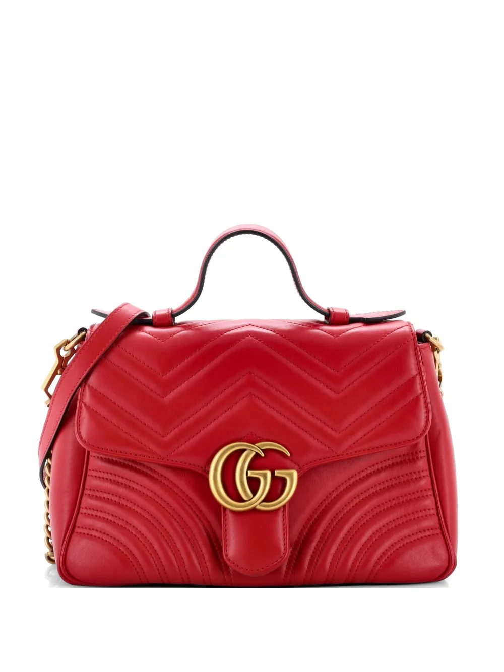 Gucci Pre-Owned GG Marmont Top Handle Flap Bag Matelasse Leather Small satchel - Red