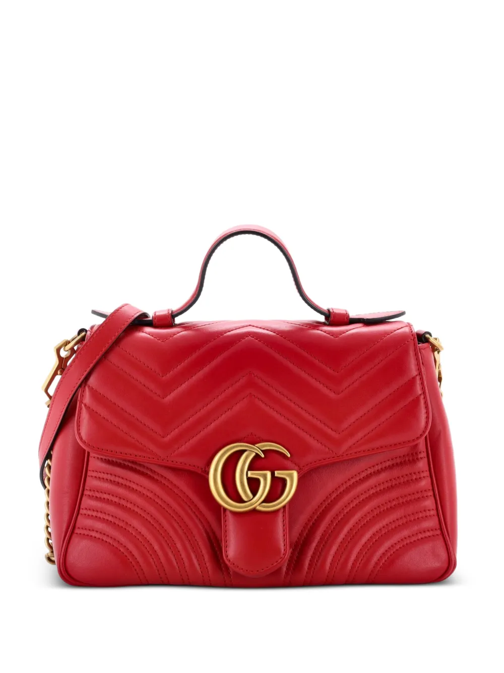 Gucci Pre-Owned GG Marmont Top Handle Flap Bag Matelasse Leather Small satchel - Rosso