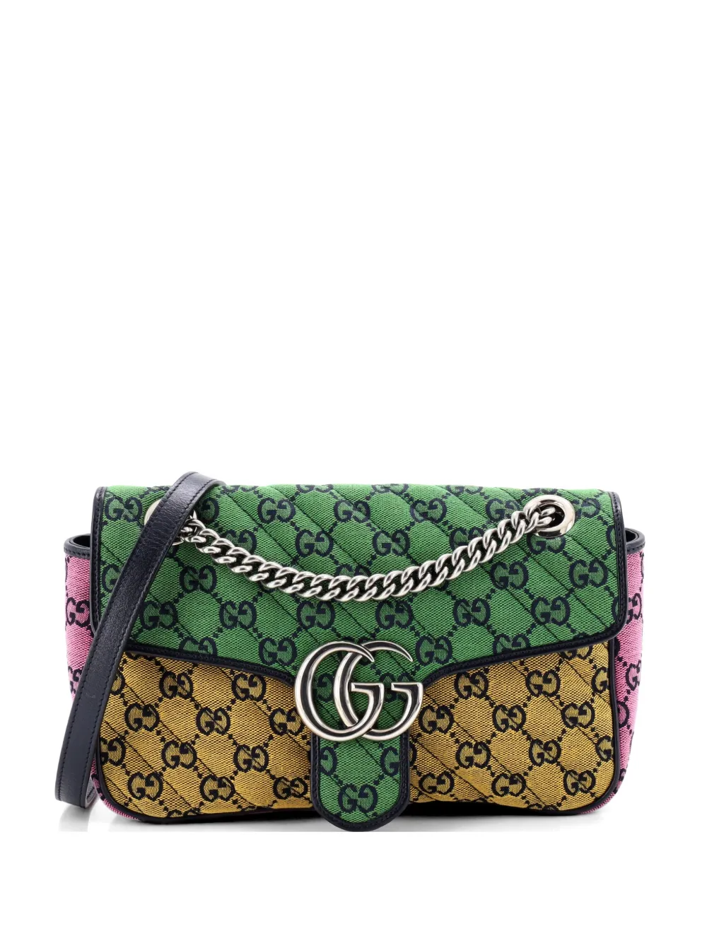 Gucci Pre-Owned GG Marmont Flap Bag Diagonal Quilted GG Canvas with Leather Small shoulder bag - Multicolore